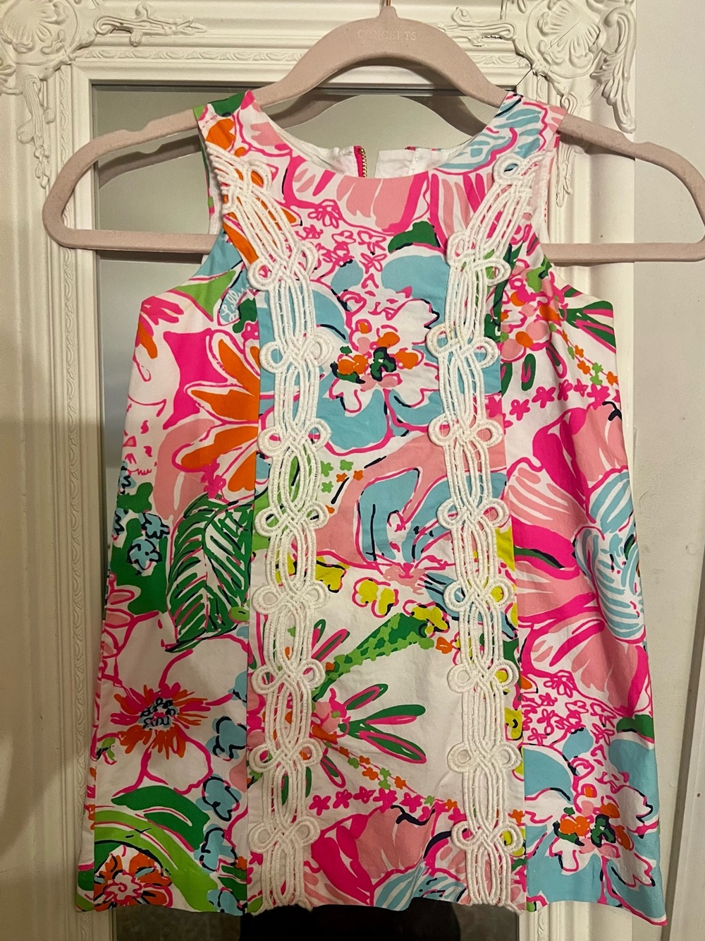 Lilly Pulitzer Bright Pink Multi Floral Lace-Trim Shift Dress